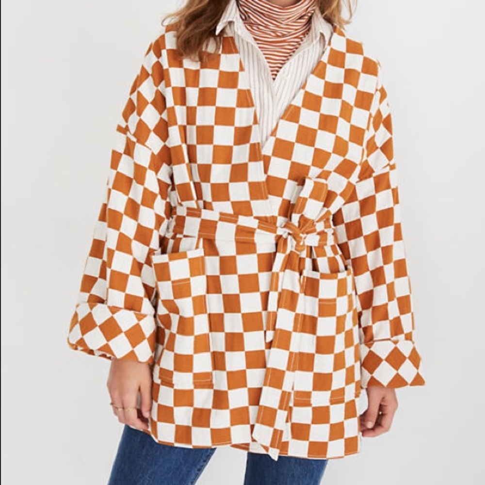 Madewell Checkered Orange and White Jacket